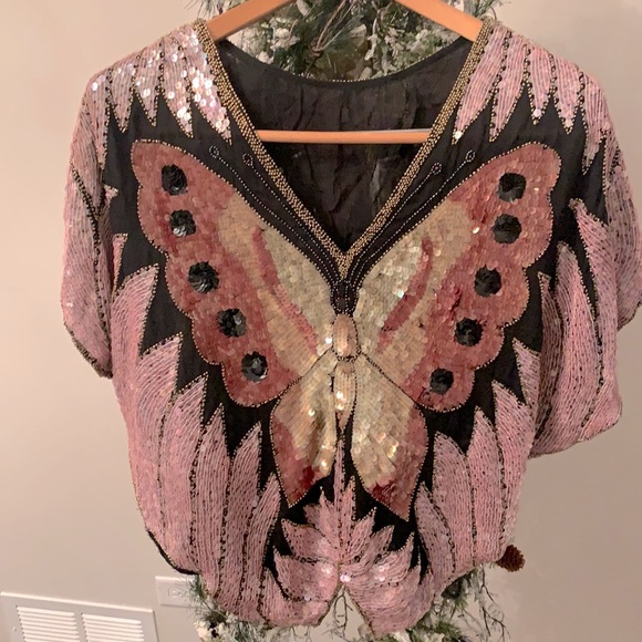 BUTTERFLY SEQUIN TOP - Picture 1 of 2